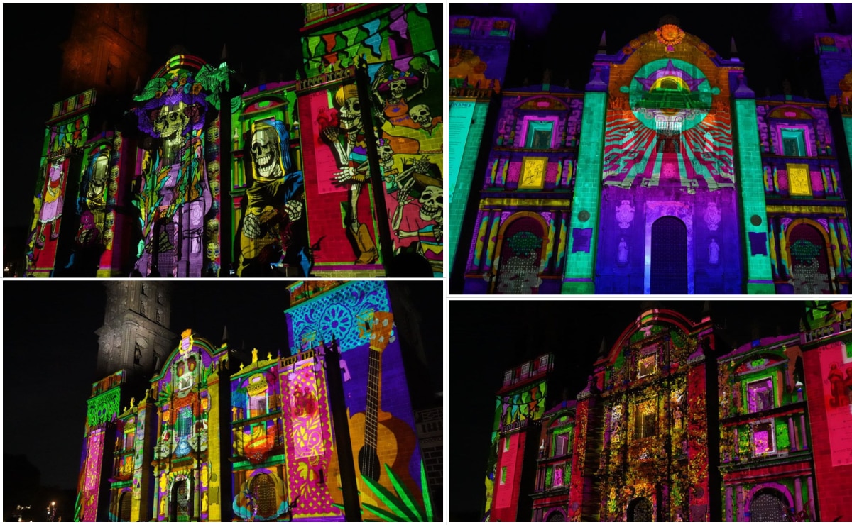 Inaugura Pepe Chedraui videomapping de Día de Muertos en la catedral de Puebla