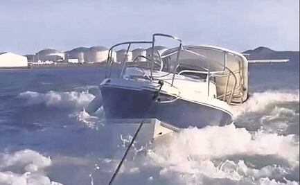 Ballena salta fuera del mar y cae en embarcación