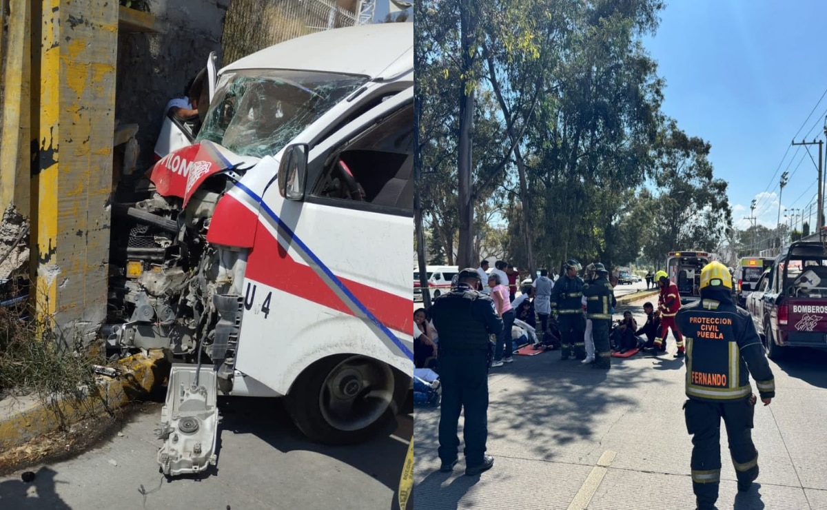 La unidad de transporte público chocó de frente contra un poste de concreto I Foto: SSC Puebla/Redes Sociales