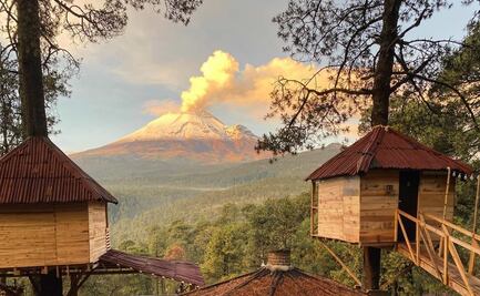 Cómo es hospedarse en Aldea Pachamama, las casitas del árbol frente al Popocatépetl