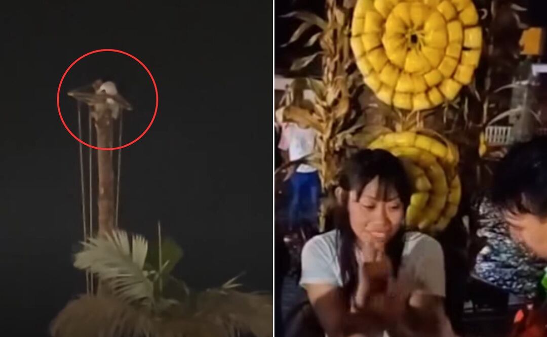 Rocío es la joven que escaló el palo de los voladores de Papantla en Cuetzalan | Foto: captura de video