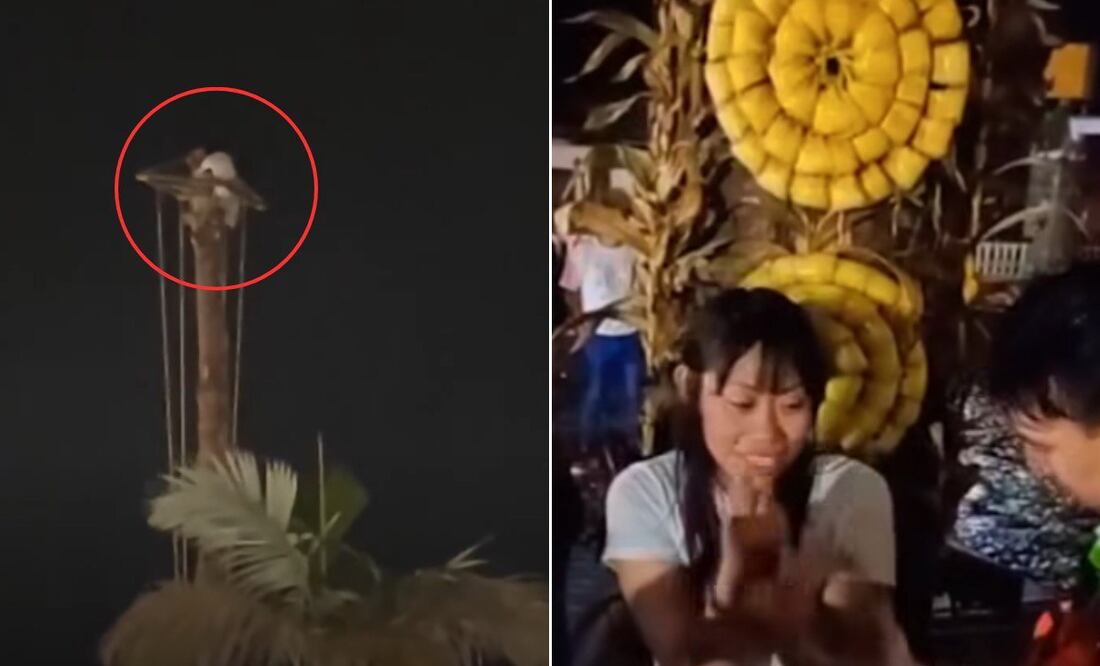 Rocío es la joven que escaló el palo de los voladores de Papantla en Cuetzalan | Foto: captura de video