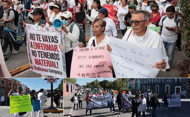Trabajadores del IMSS protestan de nuevo en las calles de Puebla por falta de medicinas e insumos