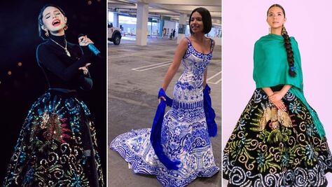 Ángela Aguilar, de china poblana y talavera. Sus vestidos que evocan a Puebla