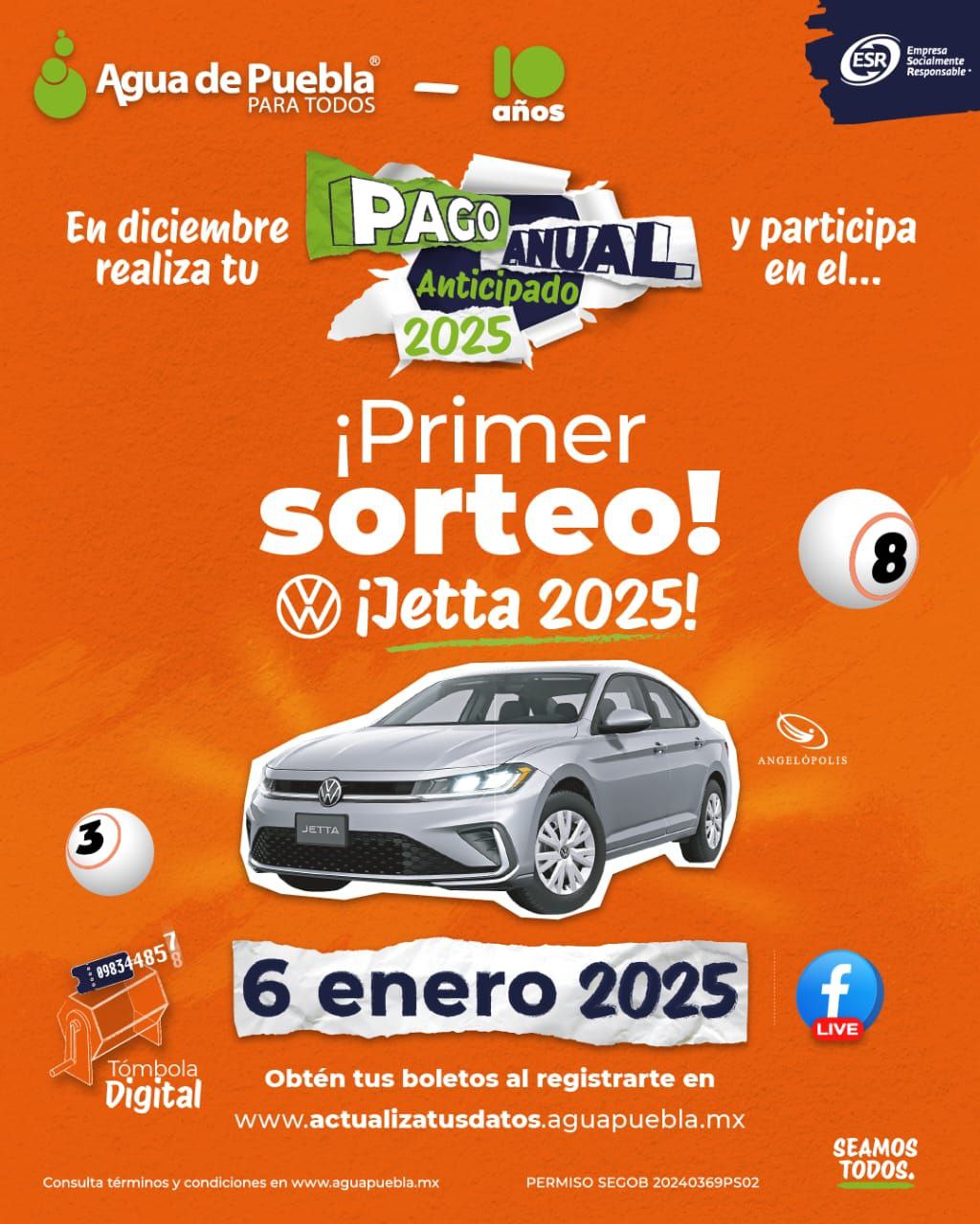Agua de Puebla para Todos invita a cumplir con el Pago Anual Anticipado 2025 I Foto: Agua de Puebla para Todos