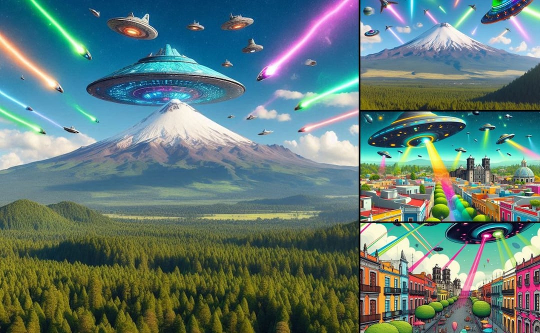Así visualiza la IA a Puebla con presencia de extraterrestres | Foto: Bing para El Universal Puebla