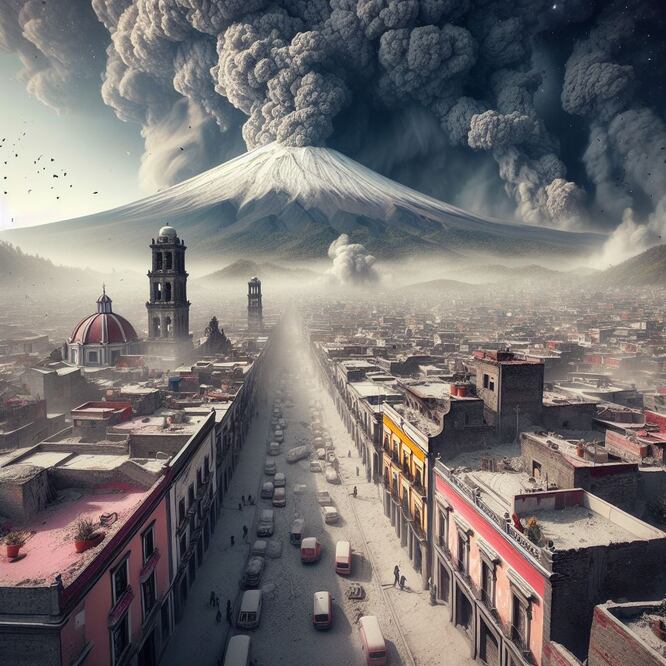 La IA ha hecho algunas proyecciones ante una posible erupción del volcán Popocatépetl | Foto: Generadas por BING