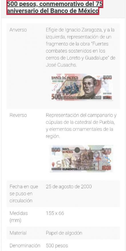 Billete de $500 con Ignacio Zaragoza y la Catedral de Puebla se vende en 3 mil