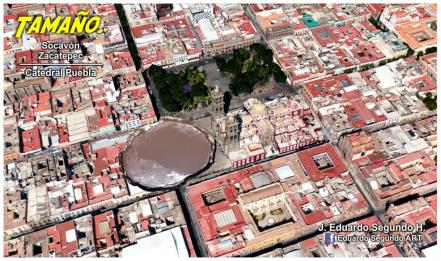 Comparan tamaño del socavón con la catedral de Puebla y otros sitios