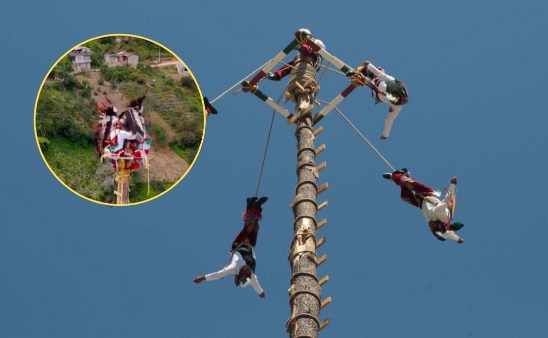 Un volador se salvó de caer durante ritual en Coyomeapan | Foto: EsImagen