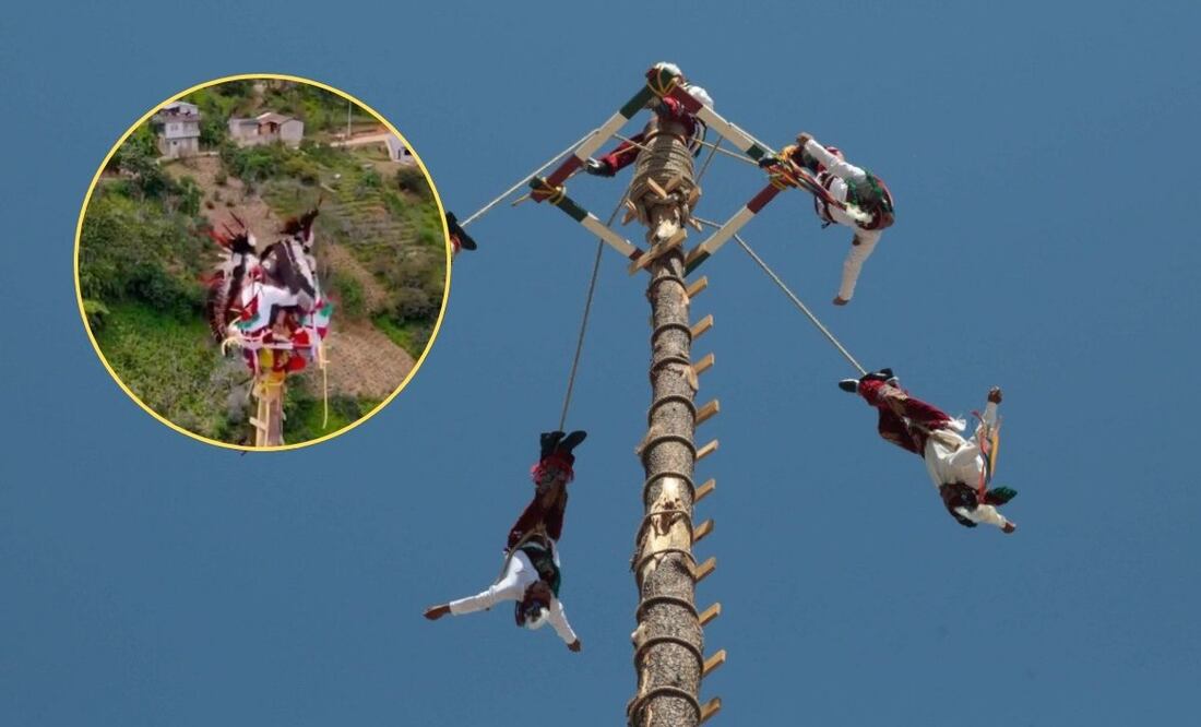 Un volador se salvó de caer durante ritual en Coyomeapan | Foto: EsImagen