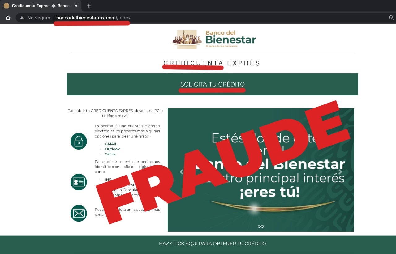 Hacen fraude con página falsa del Banco del Bienestar