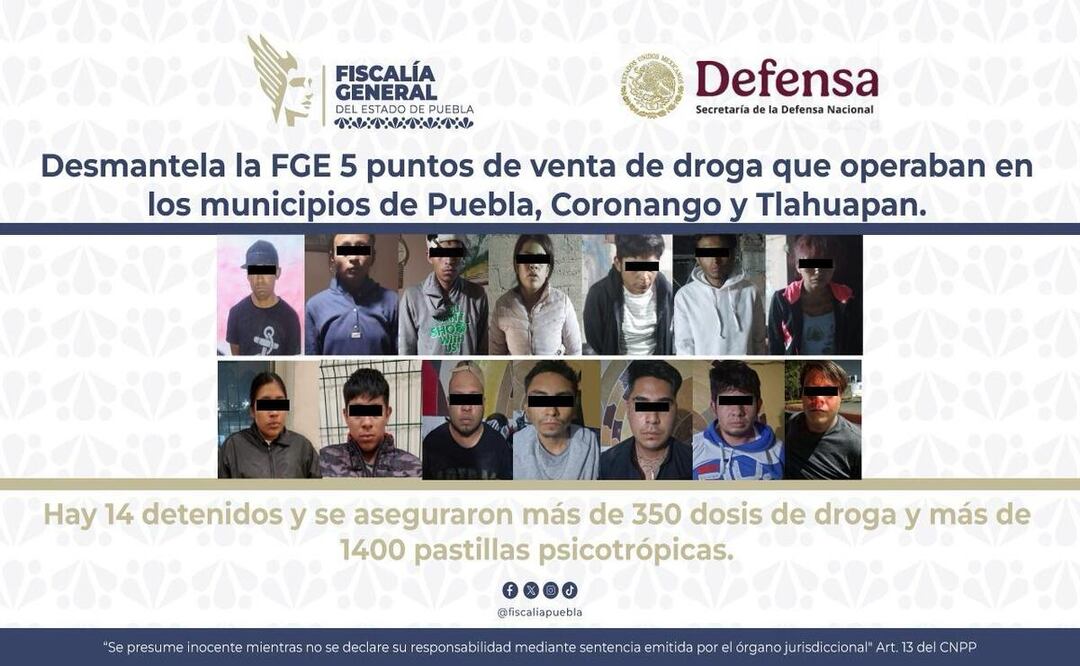 Los 14 detenidos estaban en posesión de más de 350 dosis de droga | Foto: FGE