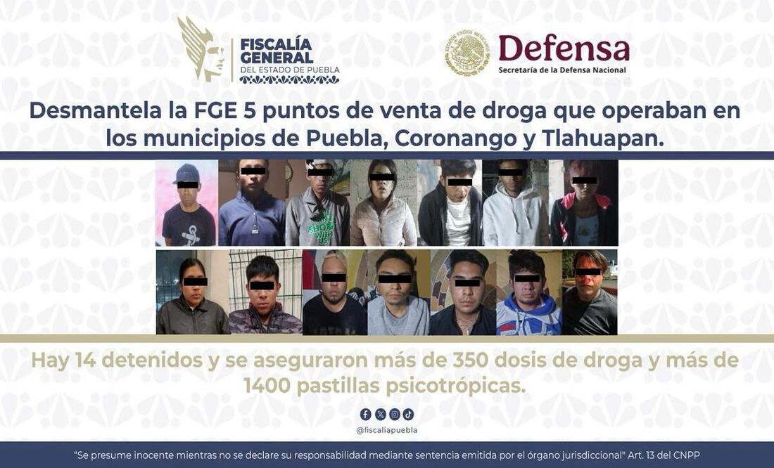 Los 14 detenidos estaban en posesión de más de 350 dosis de droga | Foto: FGE