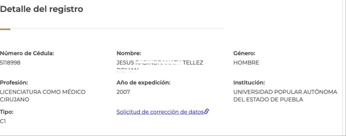Foto: Captura de pantalla Registro Nacional de Profesiones