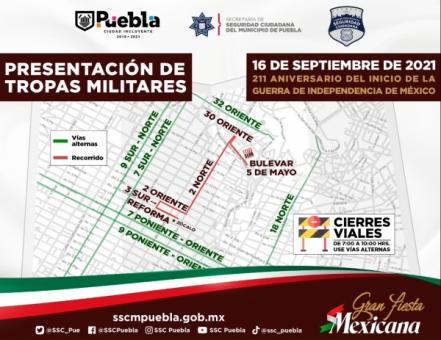 Desfile militar Puebla 16 de septiembre 2021. Conoce la ruta, cortes viales y horario
