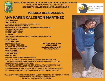 Localizan sin vida a Ana Karen en Tehuacán