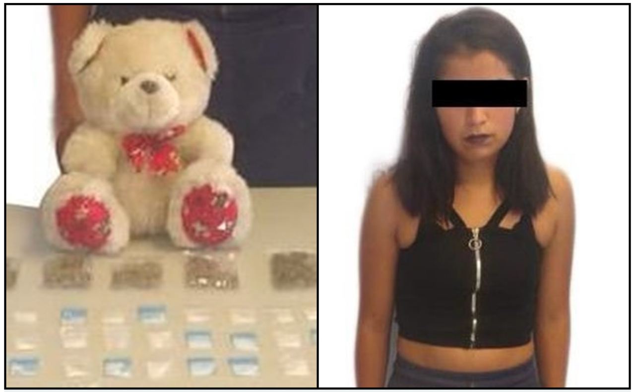 Capturan a joven mujer con droga en osito de peluche