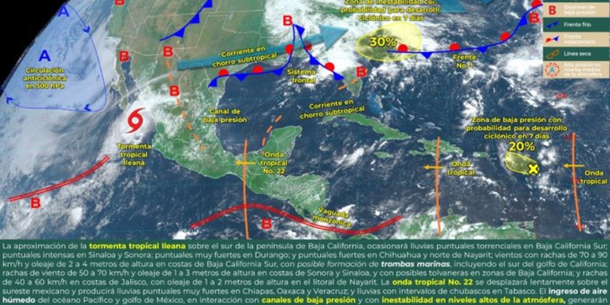 Pronóstico de desplazamiento de la tormenta tropical Ileana / Redes Sociales Conagua