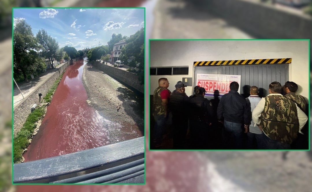El río Zahuapan volvió a teñirse de rojo el viernes 4 de septiembre, lo que generó preocupación entre habitantes | Foto: RRSS/PROPAET