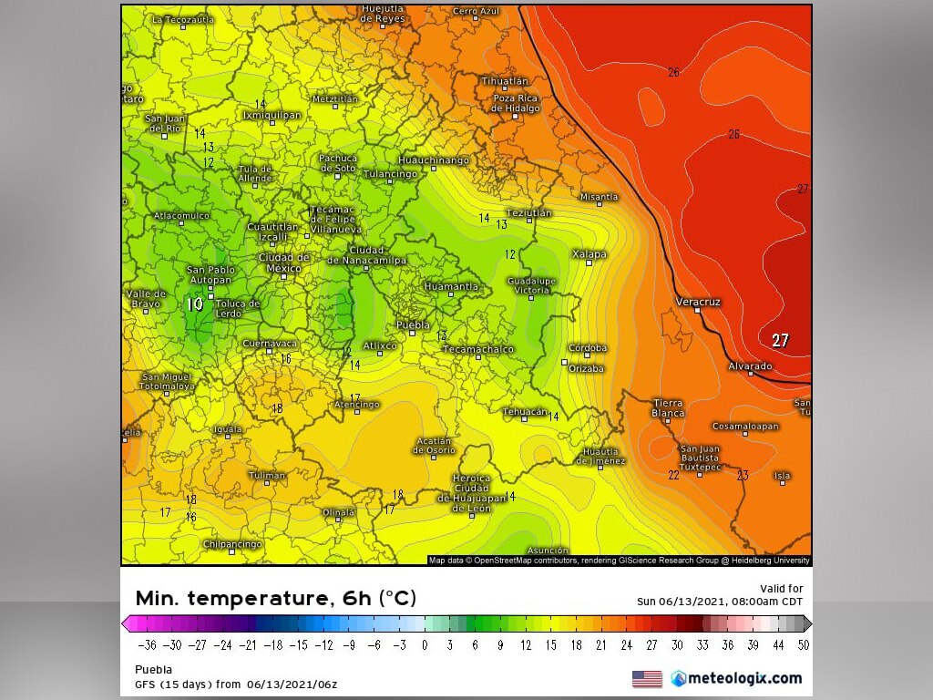 Pronóstico del clima para Puebla, 13 de junio 2021