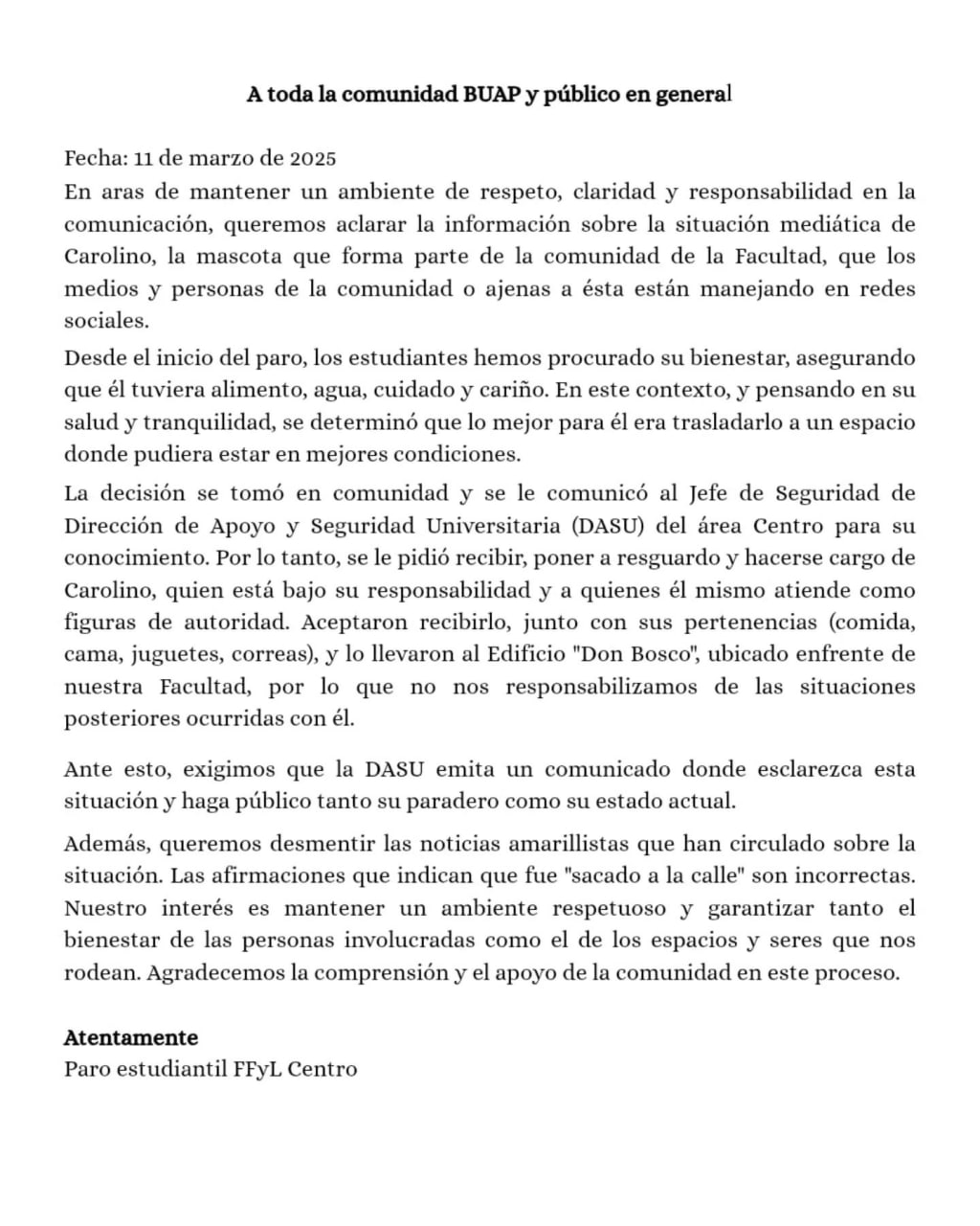 Foto: Paro Estudiantil Ffyl