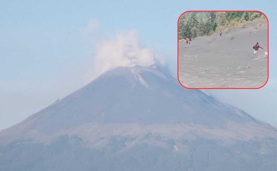 VIDEO Graban a hombres y un perro huyendo tras escuchar el estruendo del volcán Popocatépetl