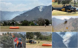 Por aire y por tierra órdenes de gobierno combaten incendio forestal en Zautla