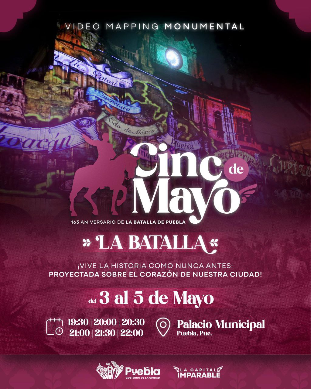 Las proyecciones serán del 3 al 5 de mayo en la fachada del Palacio Municipal | Fotos: Ayuntamiento de Puebla