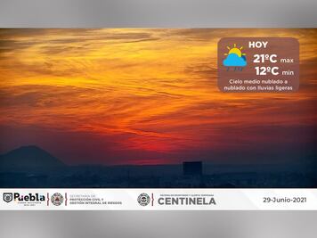 Pronóstico del clima para Puebla: cielo nublado con probable lluvia ligera