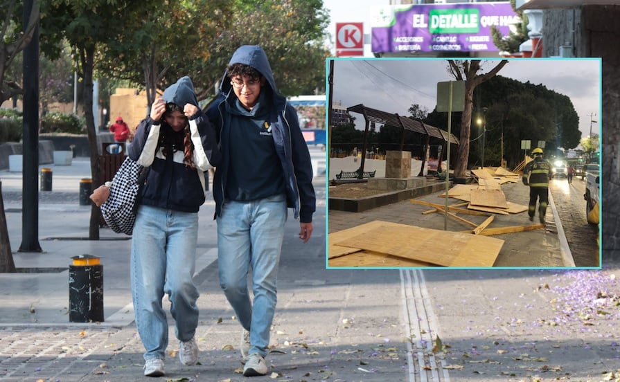Fuertes vientos sorprenden a poblanos; hay desprendimientos de ramas, lonas y láminas
