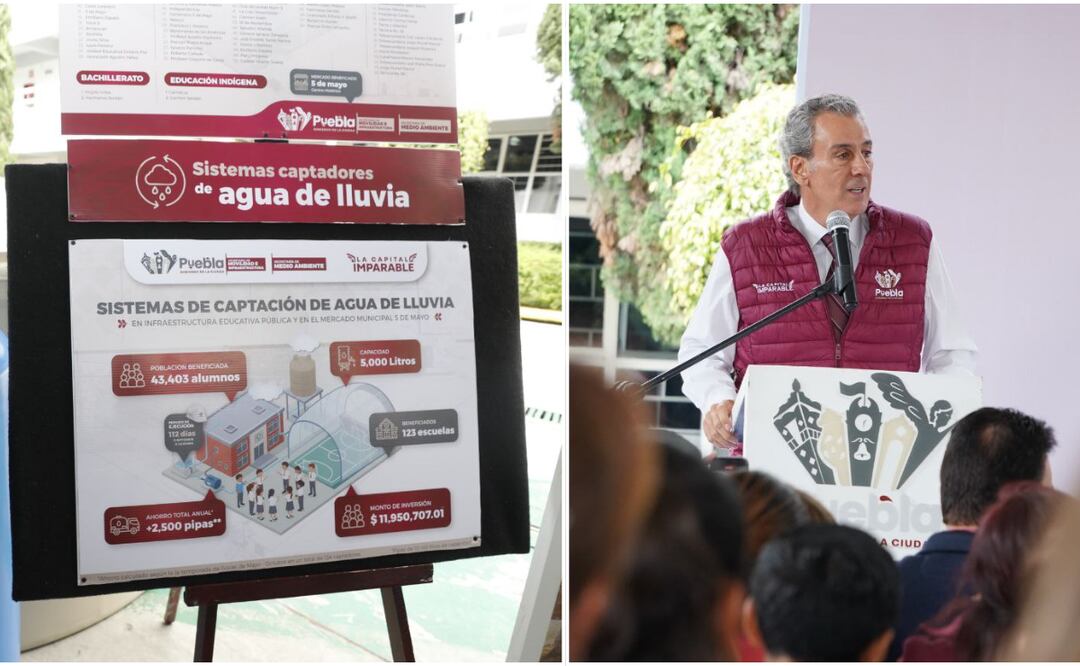 Se colocarán 123 captadores pluviales en diferentes planteles educativos de la capital y uno más en el Mercado 5 de Mayo | Foto: Ayuntamiento de Puebla.