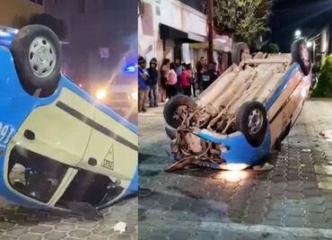 Taxista ebrio atropella a familia y vuelca en Tehuacán; hay 4 heridos