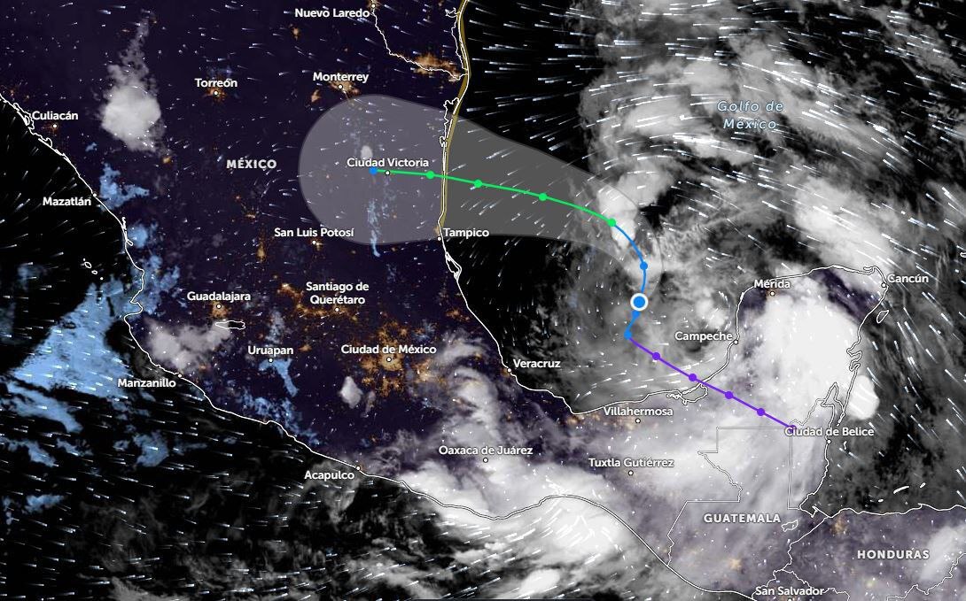 Esta es la trayectoria prevista de la tormenta tropical Alberto | Foto: X Sergio Salomón