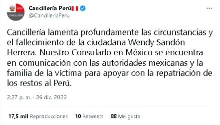 Perú exige esclarecimiento del asesinato de Wendy Hellem Sandon