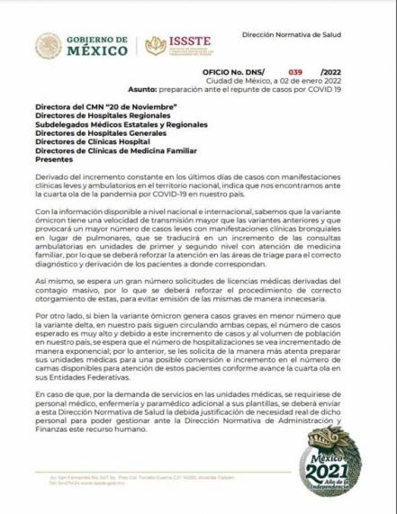 ISSSTE llama a su personal a prepararse ante cuarta ola de Covid-19