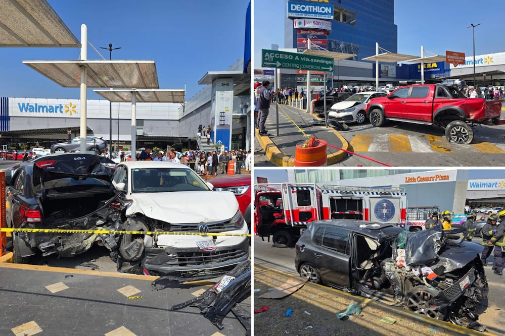 Se registró una aparatosa carambola en la entrada del centro comercial Vía San Ángel | Foto: EsImagen