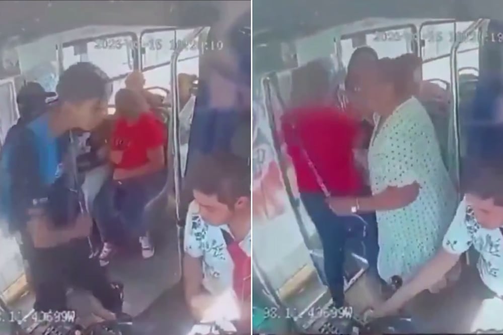 La adulta mayor enfrentó con su bastón a dos presuntos asaltantes que abordaron la Ruta 30 | Foto: Captura de video X El Universal Puebla