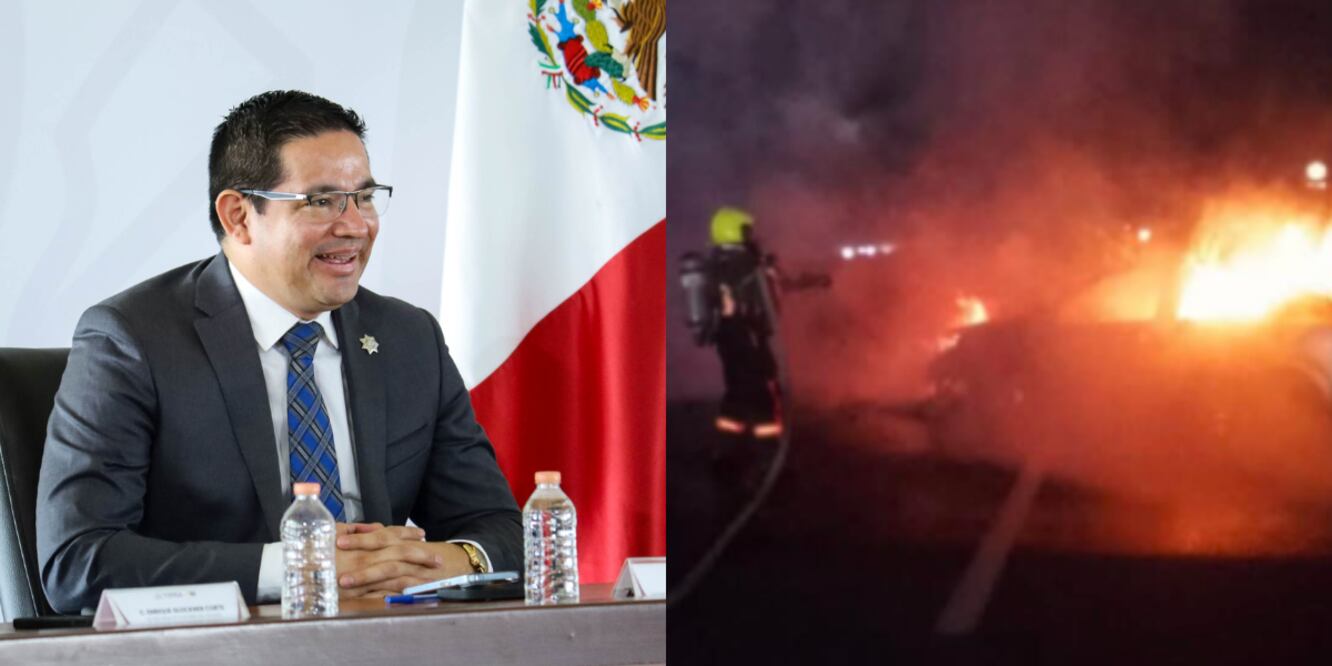 Vehículo abandonado e incenciado sobre la autopista México-Puebla / Foto: EsImagen / Redes Sociales