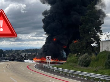 Autopista México-Puebla cerrada por explosión de pipa en Santa Rita Tlahuapan