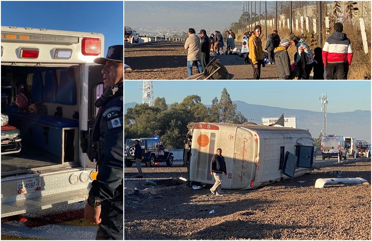 Vuelca autobús con peregrinos en la México-Puebla; hay más de 25 lesionados y 3 muertos: FOTOS Y VIDEO