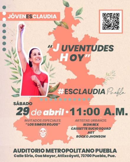 Jóvenes a favor de Claudia Sheinbaum se reunirán este sábado en Puebla 