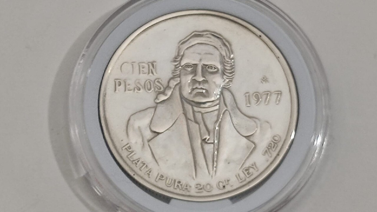 Cuánto vale la moneda de 100 pesos de Morelos hecha de plata ley 0.720