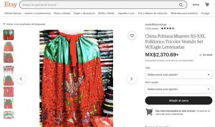 ¿Cuánto cuesta un traje de China Poblana bordado a mano?