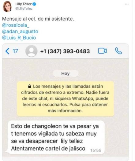 “Esto de changoleón te va pesar”: Lilly Téllez denuncia presuntas amenazas del CJNG 