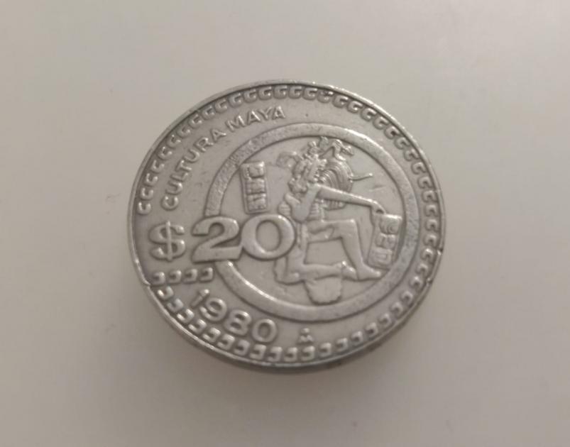 Moneda de 20 pesos de la Cultura Maya